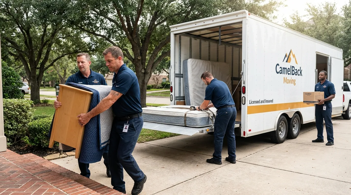 Crew loading residential truck for cross-state move from Tonganoxie, KS