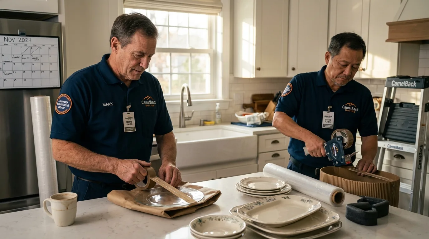 Professional crew packing kitchen dishware in Tonganoxie, KS